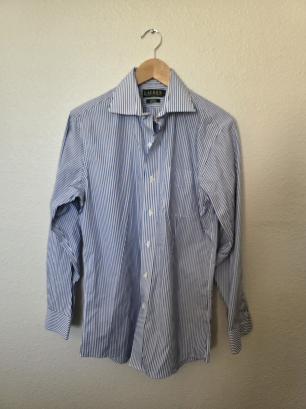 Lauren Ralph Lauren Slim Fit White and Blue Pinstripe Dress Shirt